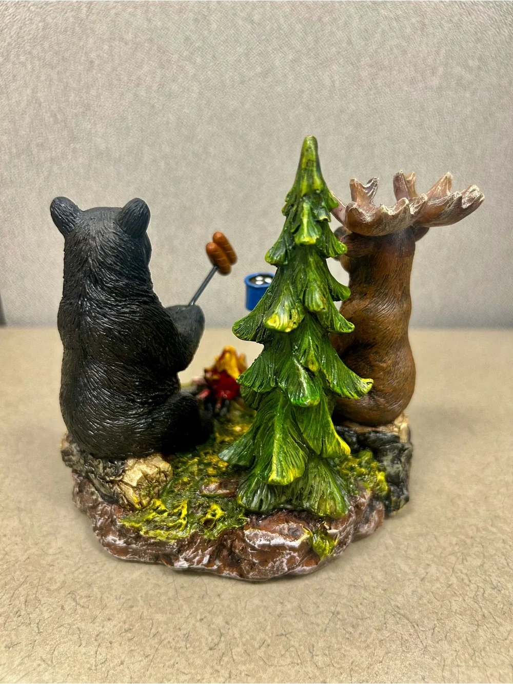 Big Bear Lake Campfire Moose & Bear Figurine - Brown & Black